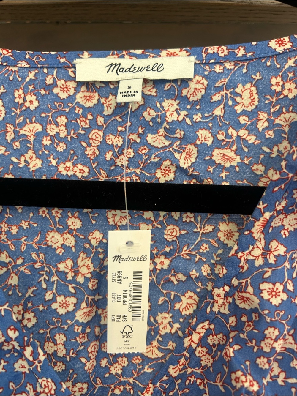 NWT Madewell Blue Floral Puff Sleeve Blouse - Picture 3 of 4
